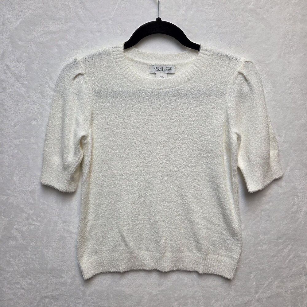 Rachel Zoe Women Soft Short Sleeve Sweater Top Shirt White Sz Small Retro Preppy
